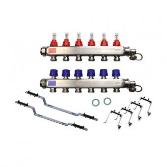 MFL Manifold stainless steel with integrated flow meter 1“ short 12 Circuits (680 mm)